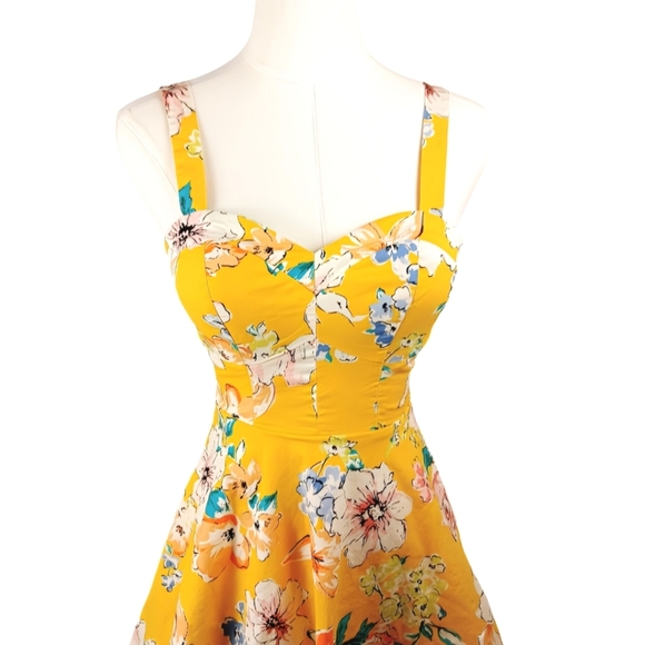 Bailey Blue Yellow Floral Fit & Flare Mini Dress XS Vintage A-Line Sweetheart - Picture 5 of 9